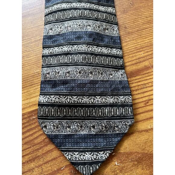 TESORO ROSSO Uomo Moda Men's silver blue Silk Neck Tie - Geometric Pattern - Picture 2 of 6